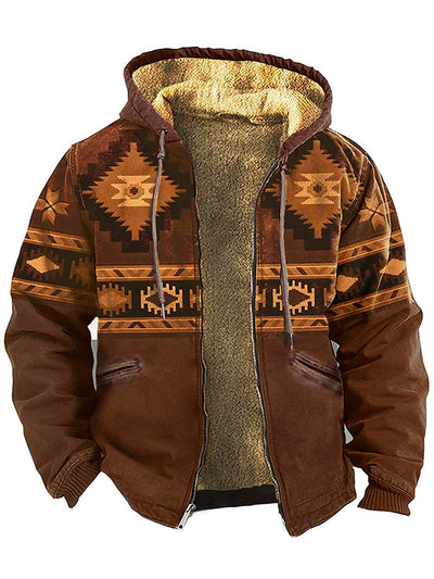 Royaura Herren Western Ethnisch aztekisch Print Reißverschluss Sweatshirt Mit Kapuze Warm Jacke