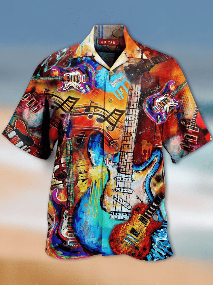 Herren Retro Shirts Urlaub Muster Musik Print Baumwolle Gemisch Kurzarm Shirts für Paare