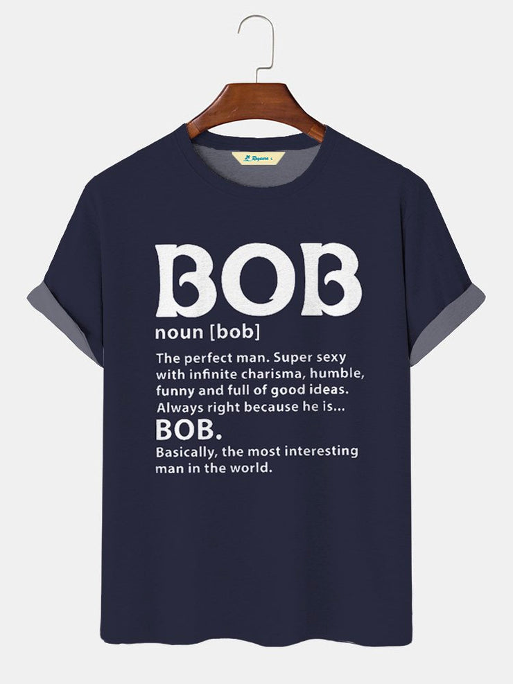 Herren Lustig Bob Der Perfekt Mann Grafik Print Text Briefe Weit Lässig T-Shirt