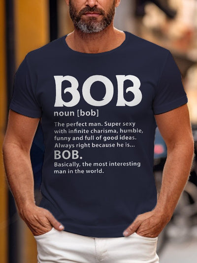 Herren Lustig Bob Der Perfekt Mann Grafik Print Text Briefe Weit Lässig T-Shirt
