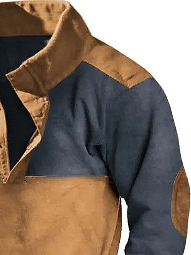 Royaura Retro Western Kontrast Farbe Print Herren Stehkragen Sweatshirt