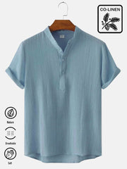 Royaura Baumwolle Leinen Unifarben Stehen Ausschnitt Herren Lässig Atmungsaktiv Knopf Hemden
