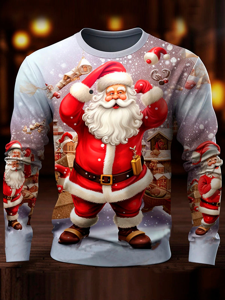Royaura Herren Weihnachten Weihnachtsmann Print Rundhals Langarm Sweatshirt