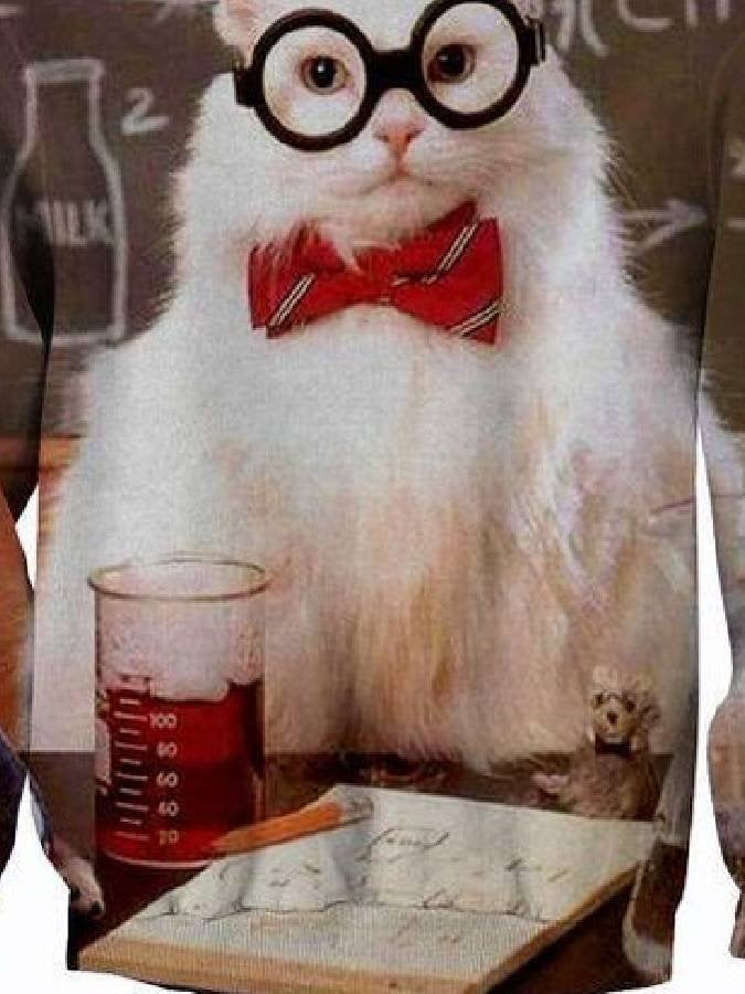Braun Katze Wein Flasche Lässig Regelmäßig Sweatshirt