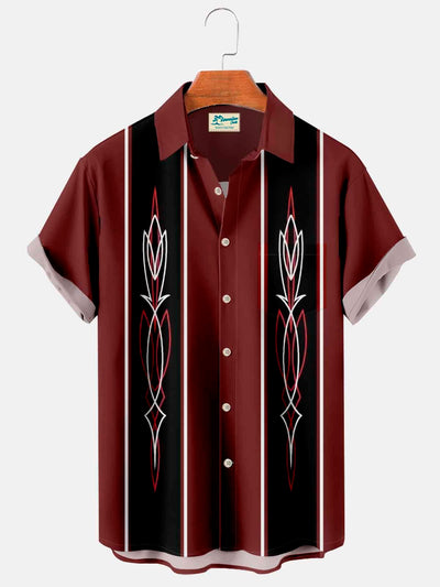 Royaura Rot Retro Bowling Auto Print Brusttasche Hemden Große Größen Herren Hemden