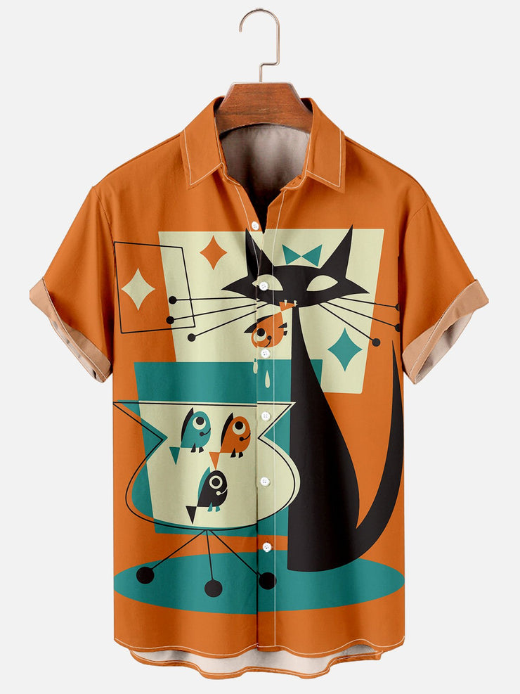 Geometrisch Katze Lässig Hemden
