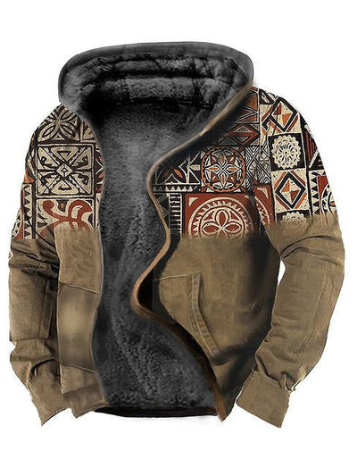 Royaura Herren Vlies Ethnisch Western aztekisch Print Tunnelzug Mit Kapuze Postleitzahl Sweatshirt Mantel Jacke Outwear