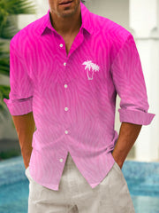 Royaura Hawaii Barbie Kunst Pink Kokosnussbaum Print Herren Knopf Tasche Langarm Hemden