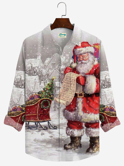 Royaura Weihnachten Weihnachtsmann Print Lässig Herren hawaiisch Urlaub Übergröße Langarm Hemden