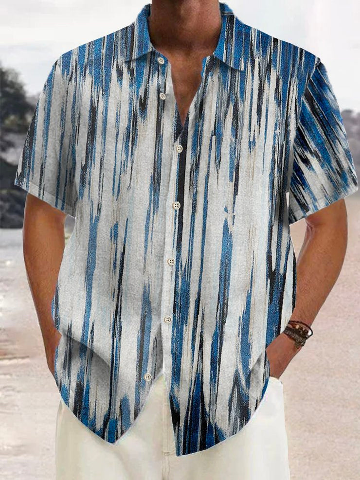 Royaura Baumwolle Leinen Kunst Farbverlauf Strukturiert Print Brust Tasche Hemden Große Größen Resort Hemden