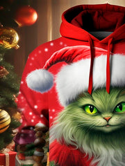 Royaura Herren Weihnachten Katze Print Tunnelzug Mit Kapuze Sweatshirt