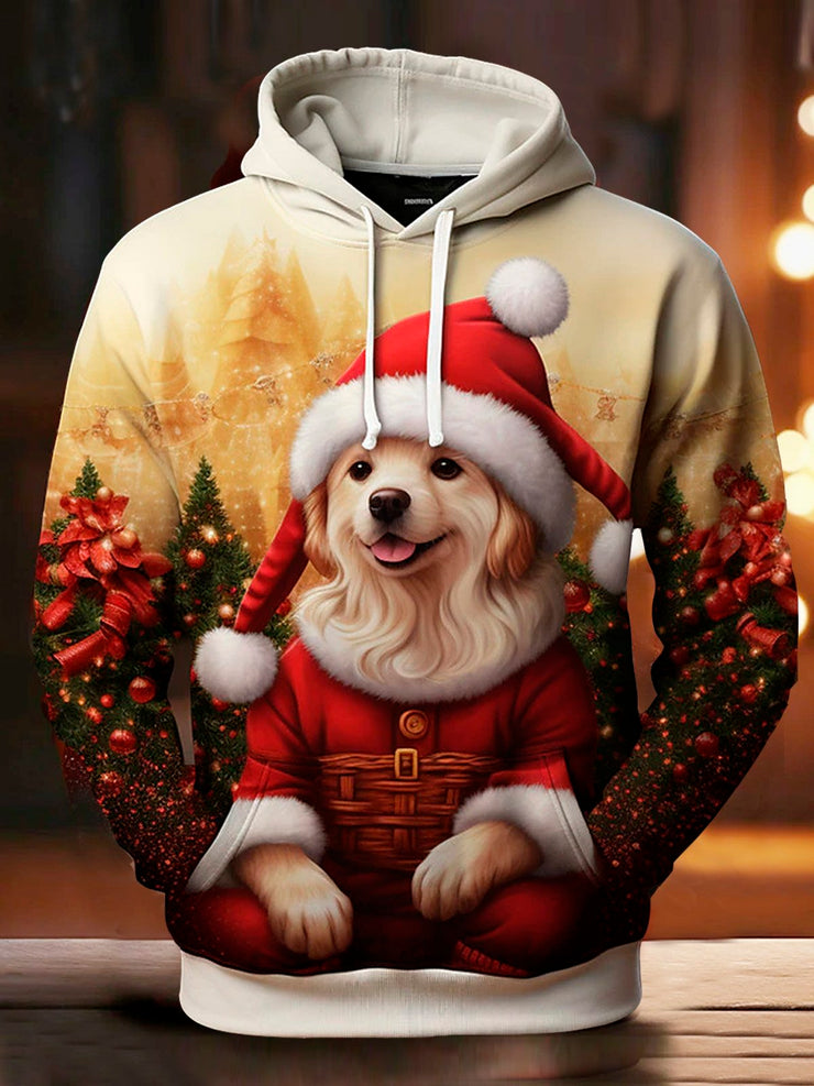 Royaura Herren Weihnachten Hund Print Tunnelzug Mit Kapuze Sweatshirt