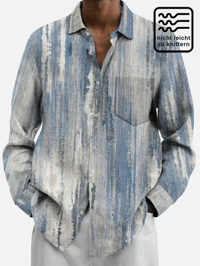Royaura 50’s Retro Strukturiert Hellblau Herren Lässig Langarm Shirts Strecken Aloha Lager Tasche Falten Freie Seersucker Shirts