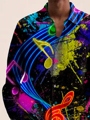 Royaura Musik Kunst Hinweis Graffiti Herren Langarm Shirts Warm Bequem Lager Tasche Button-Down Shirts