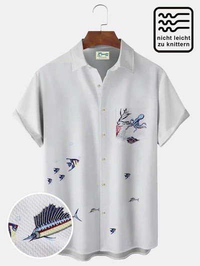 Royaura Urlaub Strand Meer Leben Herren hawaiisch Hemden Übergröße Strecken Seersucker Falten Freie Lager Shirts