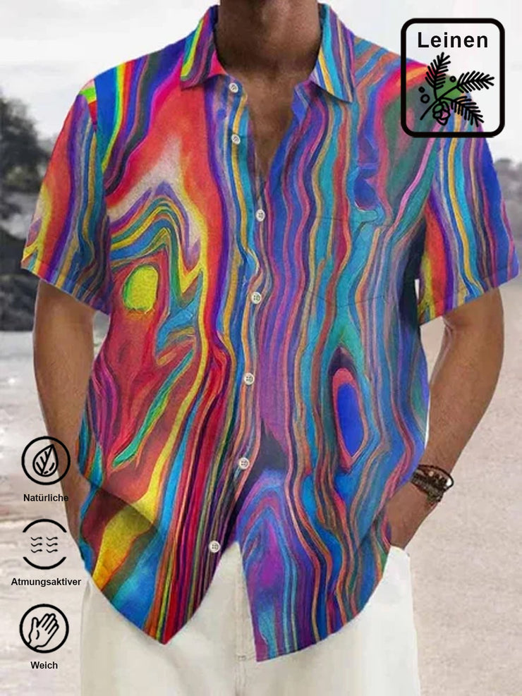 Royaura Baumwolle Hanf Herren Lässig Farbverlauf Print Vorderseite Knopf Weich Atmungsaktiv Brusttasche Lässig hawaiisch Hemden