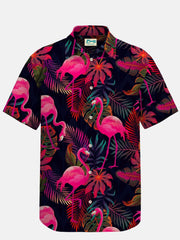 Royaura Wasserdicht Tropisch Flamingo Herren hawaiisch Shirts Schmutzabweisend Rot Hydrophob Leicht