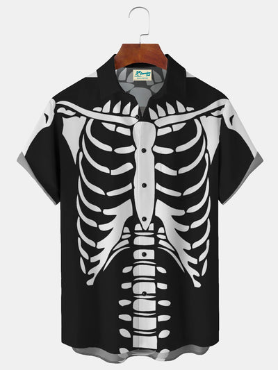 Royaura Halloween Skelett Herren hawaiisch Übergröße Hemden mit Taschen