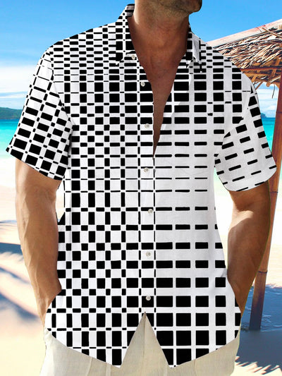 Royaura Geometrisch Print Strand Herren hawaiisch Übergröße Kurzarm Hemden mit Taschen