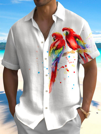 Royaura hawaiisch Papagei Print Herren Knopf Tasche Kurzarm Hemden