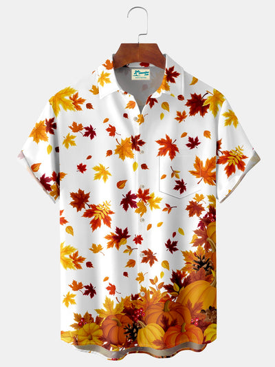 Royaura Thanksgiving-Kürbisse und Herbst Blätter Print Herren hawaiisch Übergröße Hemden mit Taschen