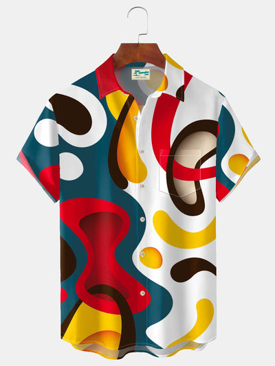 Royaura Geometrisch Print Strand Herren hawaiisch Übergröße Hemden mit Taschen