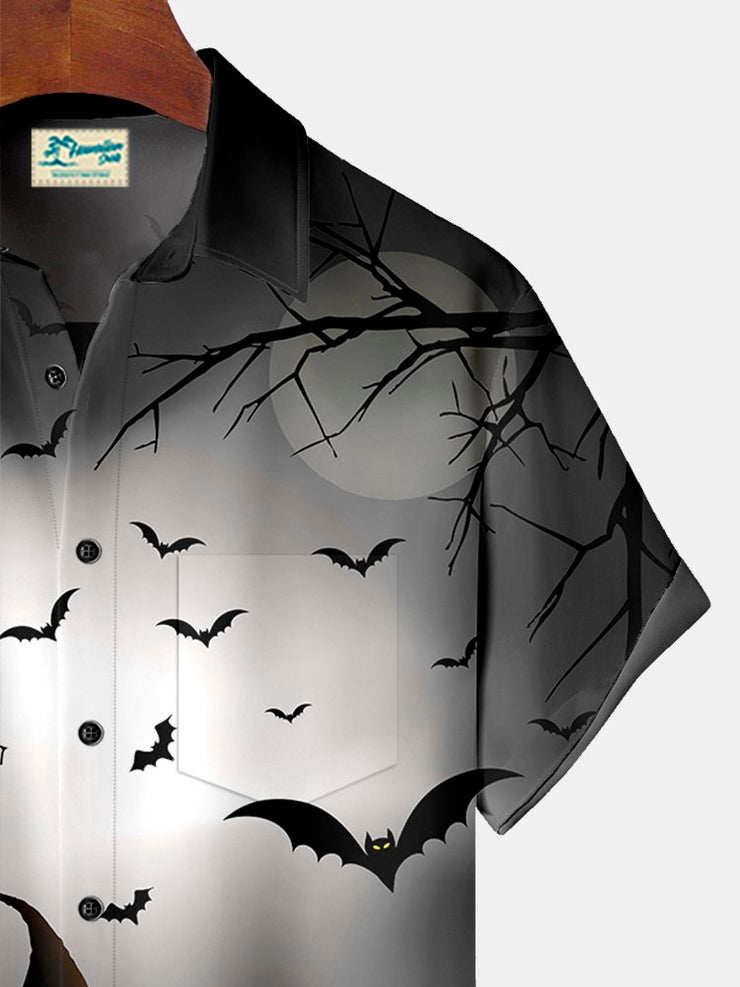 Royaura Beängstigend die Fledermaus Kürbis Print Herren hawaiisch Übergröße Hemden mit Taschen