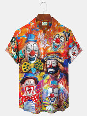 Royaura Halloween Clown Print Strand Herren hawaiisch Übergröße Kurzarm Hemden mit Taschen