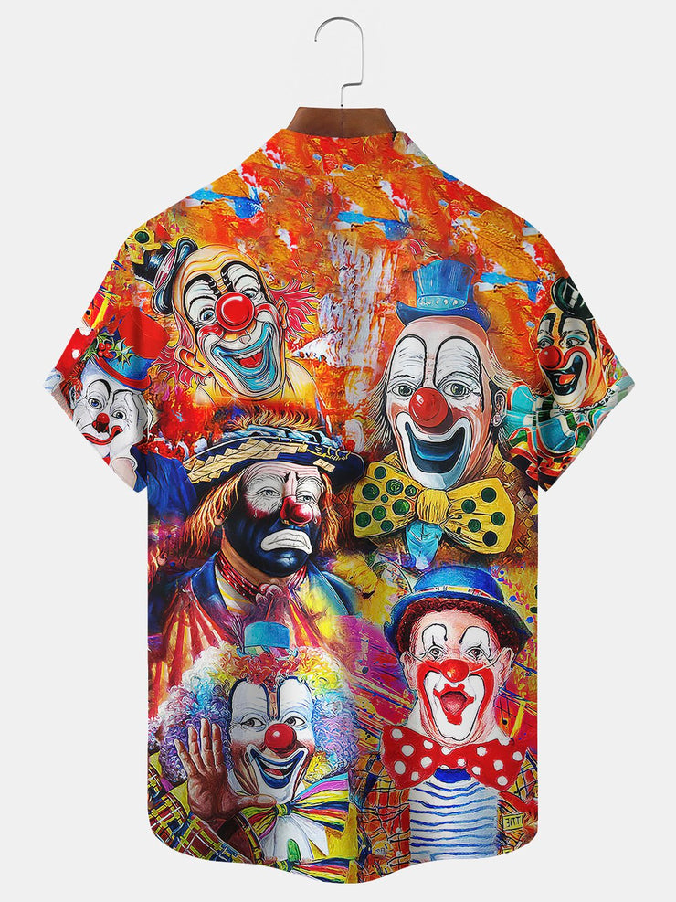 Royaura Halloween Clown Print Strand Herren hawaiisch Übergröße Kurzarm Hemden mit Taschen