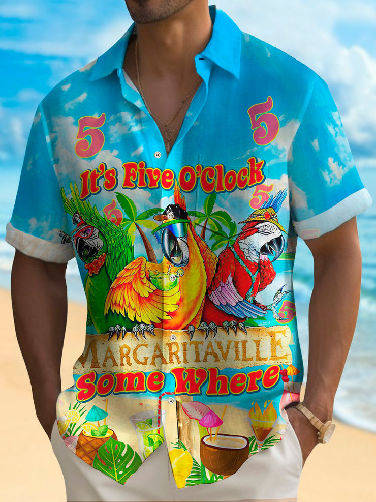 Royaura hawaiisch Papagei fünf Uhr Print Herren Knopf Tasche Hemden