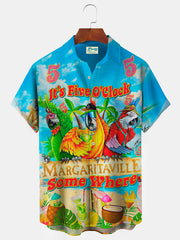 Royaura hawaiisch Papagei fünf Uhr Print Herren Knopf Tasche Hemden