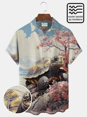 Royaura 50's japanisch Retro Ukiyo-e Herren hawaiisch Shirts Schildkröte Sakura-Falte Freie Seersucker Aloha Lager Tasche Shirts