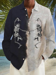 Herren Halloween Schädel Print Lässig Atmungsaktiv Langarm hawaiisch Hemden