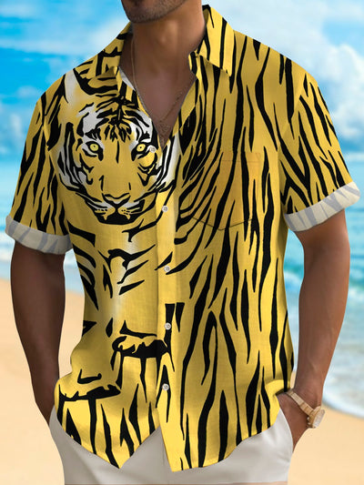 Royaura Herren Tiger Streifen Print Knopf Tasche Hemden