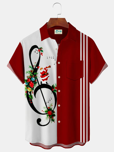 Royaura Weihnachten Urlaub Rot Retro Herren Bowling Hemden Weihnachtsmann Musical Strecken Aloha Tasche Lager Shirts