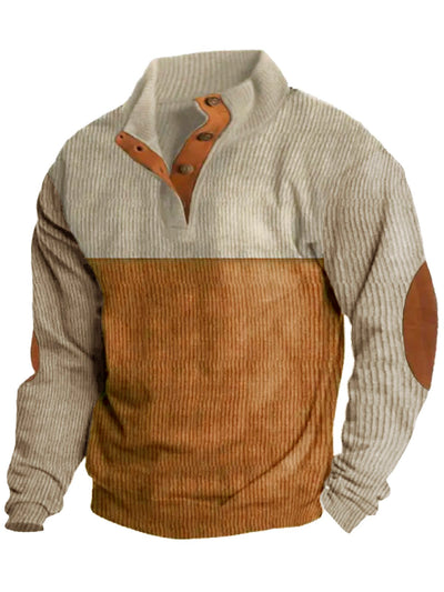 Royaura Retro Gestreift Print Quartal Knopf Stehkragen Sweatshirts Warm Bequem Western Cowboy Pullover Hemdenn&Shirts