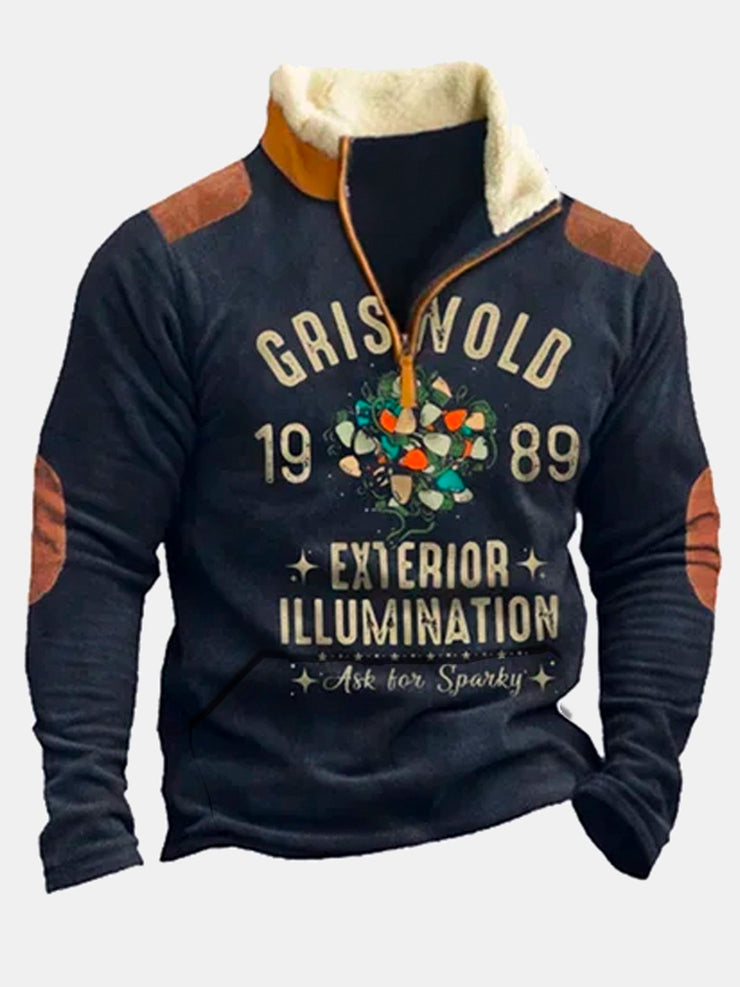 Royaura Retro Weihnachten Urlaub Herren Quartal Postleitzahl Vlies Stehkragen Sweatshirts Warm Bequem Gris Wold Pullover Sweatshirts