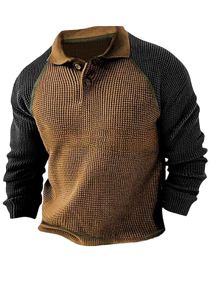 Royaura 50's Retro Farbblock Revers Herren Langarm Polo Shirts Strecken Große Größen Pullover Sweatshirts