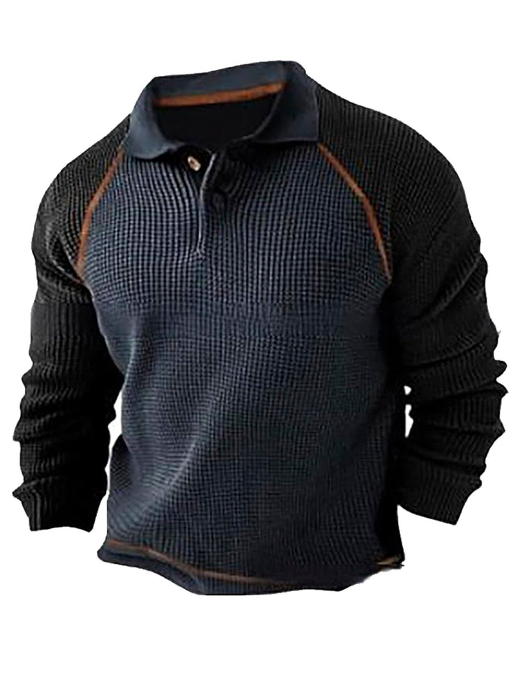 Royaura 50's Retro Farbblock Revers Herren Langarm Polo Shirts Strecken Große Größen Pullover Sweatshirts