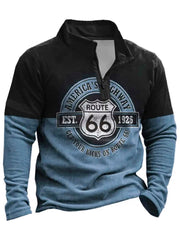 Royaura Retro Route 66 Khaki Halber Reißverschluss Stehkragen Sweatshirts Warm Bequem Pullover Sport Sweatshirts