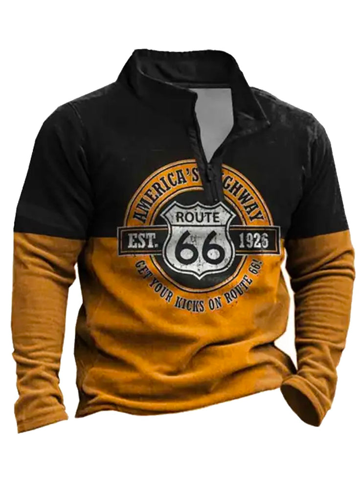 Royaura Retro Route 66 Khaki Halber Reißverschluss Stehkragen Sweatshirts Warm Bequem Pullover Sport Sweatshirts