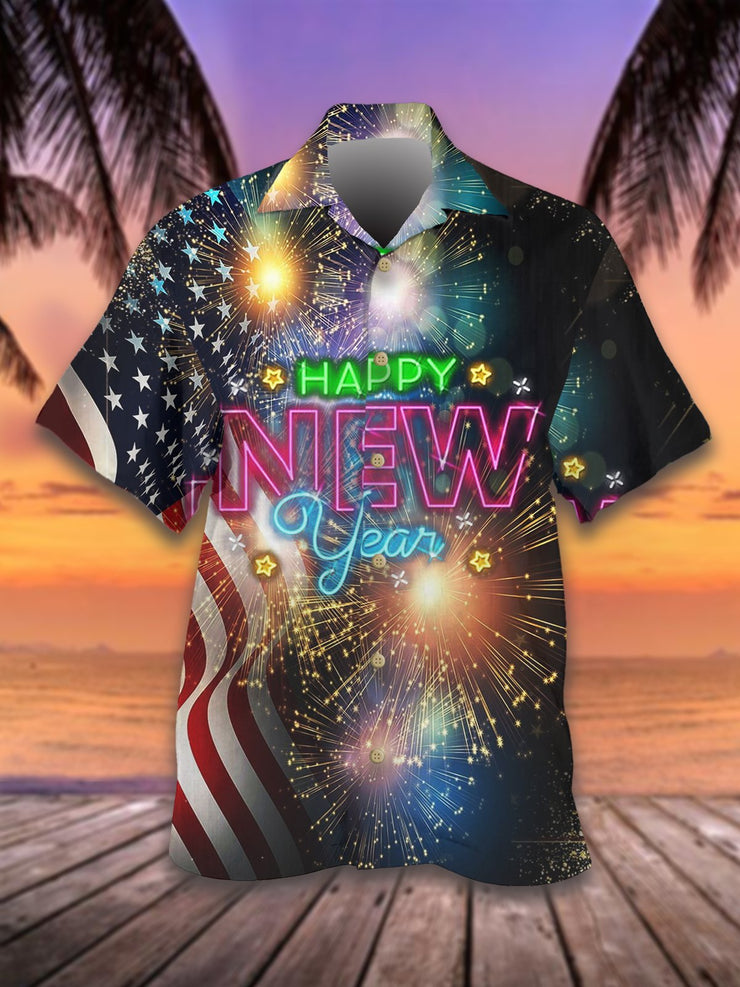 Neu Jahr Feuerwerk Weit Kurzarm Hemden