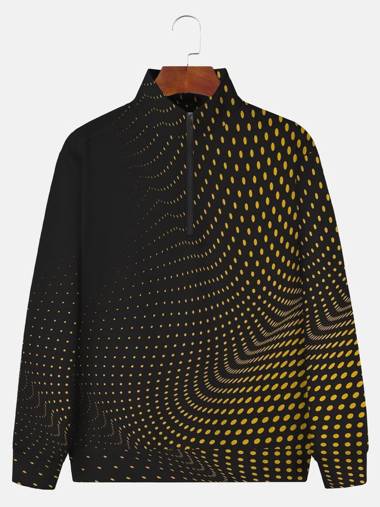 Royaura Herren Retro Geometrisch Polka Dot übergroß Stehkragen Reißverschluss Sweatshirt