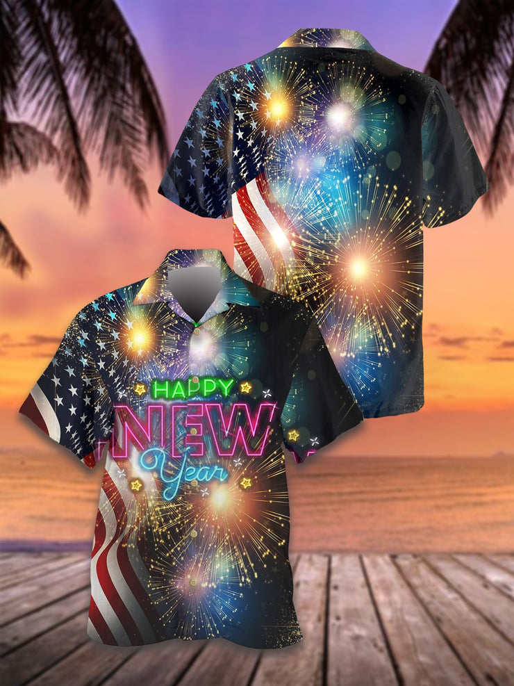 Neu Jahr Feuerwerk Weit Kurzarm Hemden