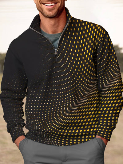 Royaura Herren Retro Geometrisch Polka Dot übergroß Stehkragen Reißverschluss Sweatshirt