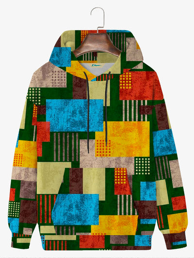 Royaura kontrastierend Geometrisch Patchwork Herren Print mit Kapuze Tunnelzug Outdoor Camping Täglich Große Größen Sweatshirt